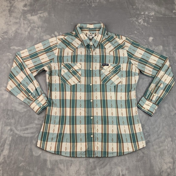 Wrangler Tops - Wrangler Retro Women's L Plaid Print Long Sleeve Snap Western Shirt